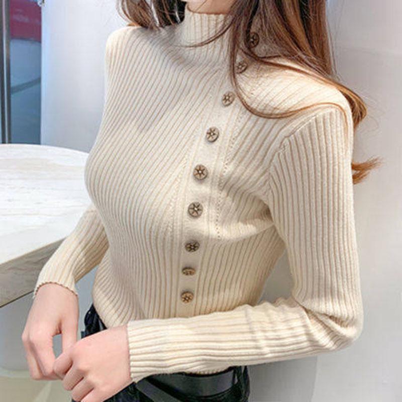 Pofulove Thick Autumn Winter Half-high Collar Tight Knit Bottoming Female Students Hedging Sweater