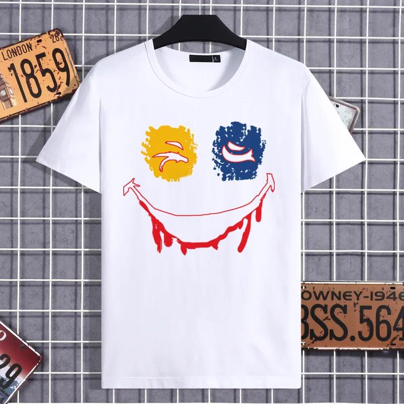 Evil Smile Print T-shirt Street Trend Personality Casual Thin Shirt Loose O-Neck Short Sleeve Tees Men Clothing Summer