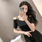 Sling Dress Women's V-neck Strapless Slim Slimming Waist Hepburn Style Black Dress Women's Strapless Elegant Black Dress