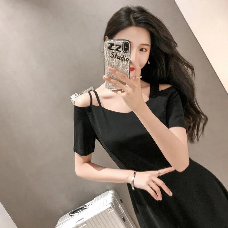 Sling Dress Women's V-neck Strapless Slim Slimming Waist Hepburn Style Black Dress Women's Strapless Elegant Black Dress