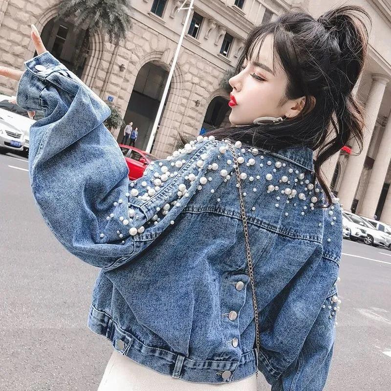 Spring and Autumn Three-dimensional Flower Embroidery Chain Tassel Loose Doll Sleeve Denim Short Jacket Women's Long Sleeve Casual Women's Jacket