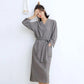 Women's Yukata Pajamas Robe Spring Autumn Loose Waffle Solid Color Bathrobe Long Sleeves Robe Sleeping Robes with Belt