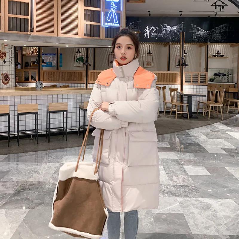 Winter Women's Down Padded Jacket Korean Style Stand-up Collar Hooded Padded Jacket Thickened Warm Mid-length Padded Jacket