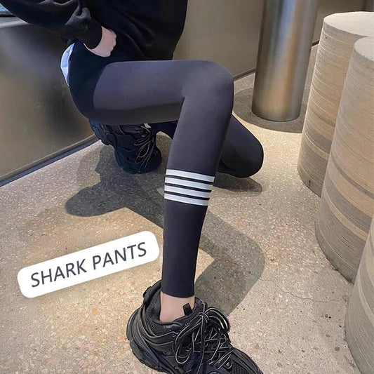 Sharkskin Leggings Women's Outer Wear High Waist Tights Four Bars Stovepipe Sports Pants Yoga Ninth Pants Gym Running Jogging Casual Pants
