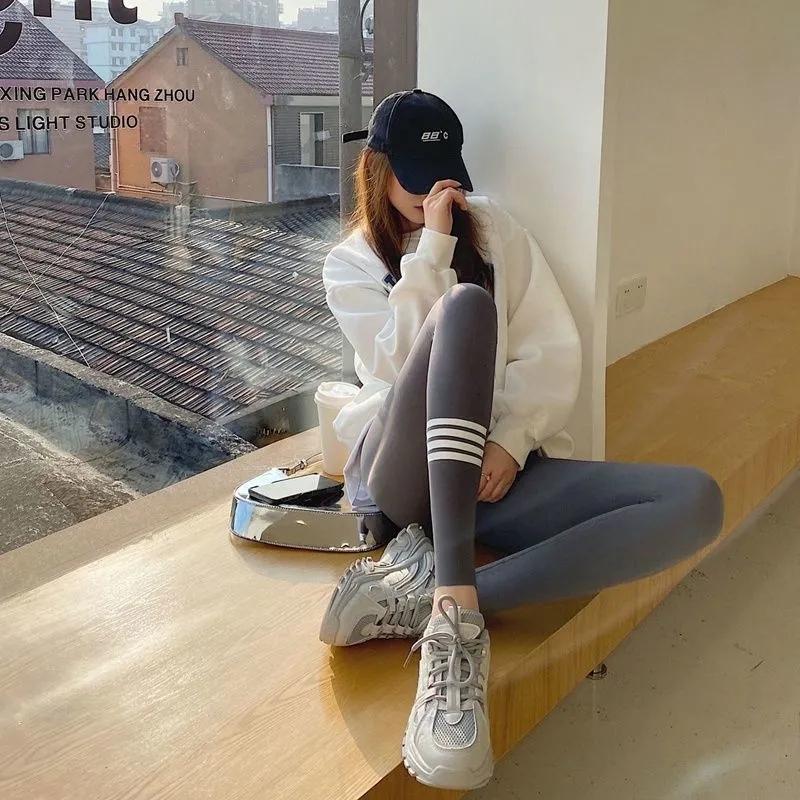 Sharkskin Leggings Women's Outer Wear High Waist Tights Four Bars Stovepipe Sports Pants Yoga Ninth Pants Gym Running Jogging Casual Pants