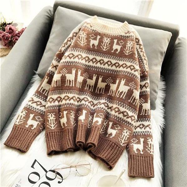 Round neck sweater Large size Christmas clothing sweater Woman Loose Long sleeve sweater Winter