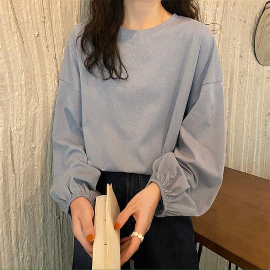 Fall Solid Simple oversized Tee harajuku long T Shirt Women T-shirts White Black long Sleeve Pullover
