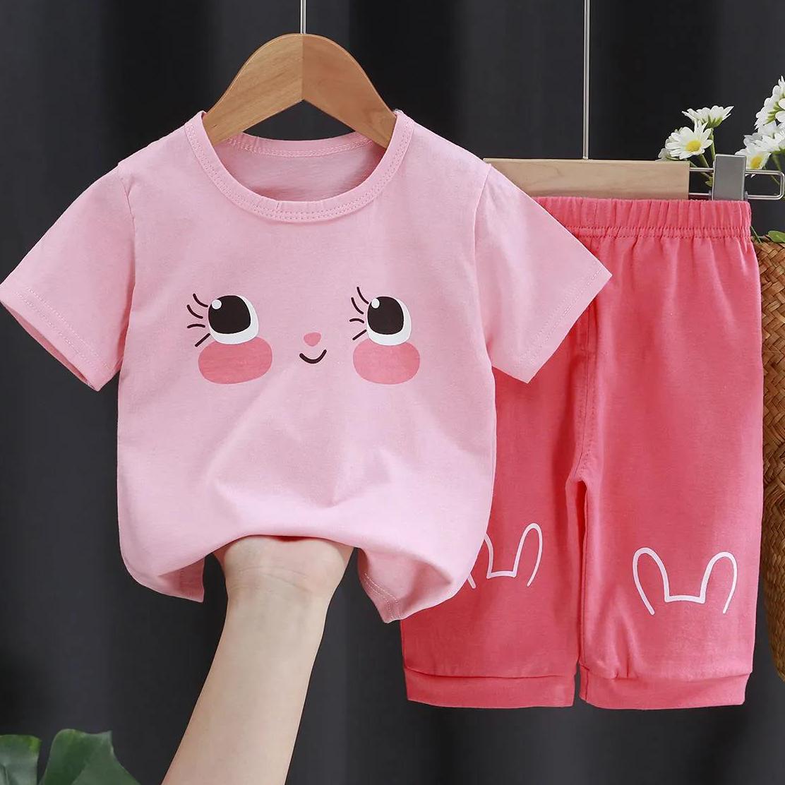 Children's Suit Summer Thin Short Sleeve Suit Boys and Girls Loose Korean Printed Animal T-shirt Shorts Two Piece Set