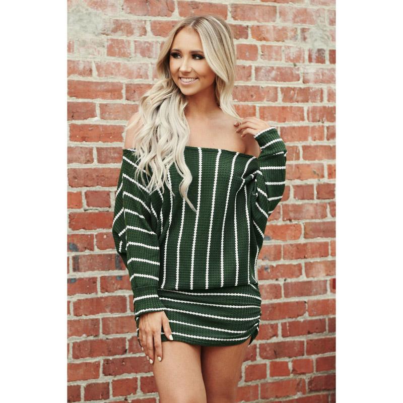 Women Off Shoulder Loose Dress Summer Long Sleeve Package Hip Short Skirt Slim Slim Tight Skirt Solid Color