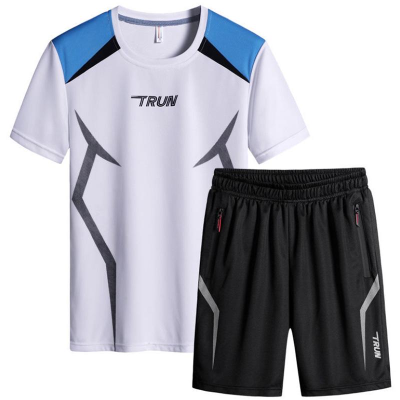 Men's Summer Leisure Sports Suit Round Neck Breathable Short Sleeve T-Shirt Fashion Sports Shorts Two-piece Suit for Men