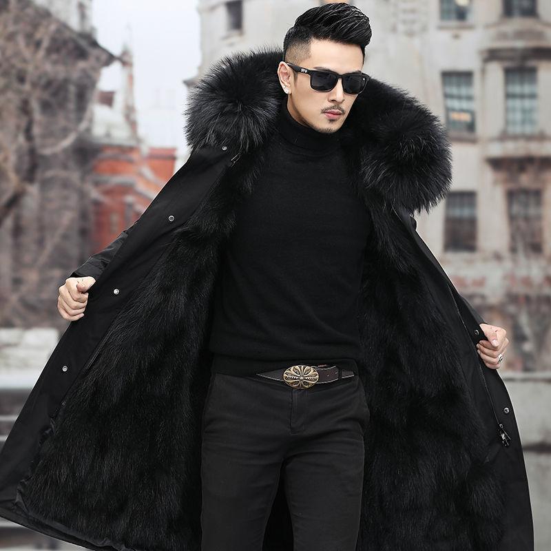 Winter Fashion Men's Parker Jacket Men's Coat Raccoon Fox Fur Liner Fur Mid-length Removable Winter Clothing