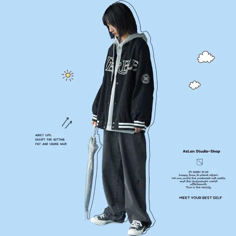 Hooded Sweater Student Loose Cardigan Baseball Uniform Jacket Zipper Jacket Women