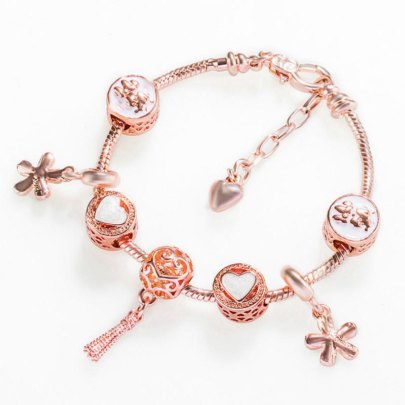 Lovely Diy Beads 3 Kinds of Rose Gold Bracelet Charm   Snake Chain Bracelet for Women Gift