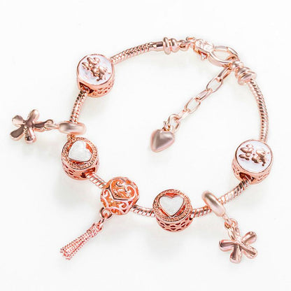 Lovely Diy Beads 3 Kinds of Rose Gold Bracelet Charm   Snake Chain Bracelet for Women Gift