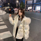 Glossy Down Padded Jacket Women Short Winter Fluffy Big Fur Collar Hooded Loose Padded Padded Jacket Winter Loose Bread Short Padded Jacket