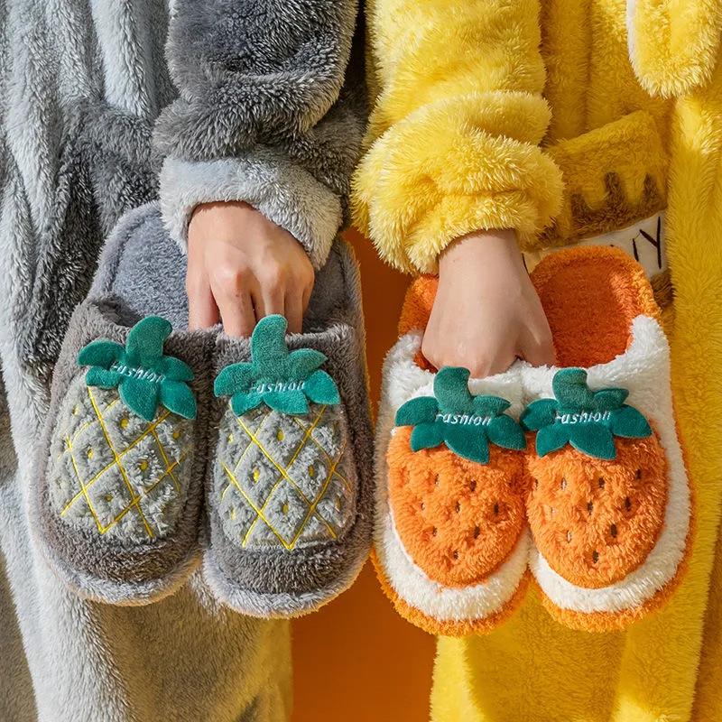 Cotton Slippers for Men and Women Autumn and Winter Home Couples Indoor Warm Cartoon Plush Slippers