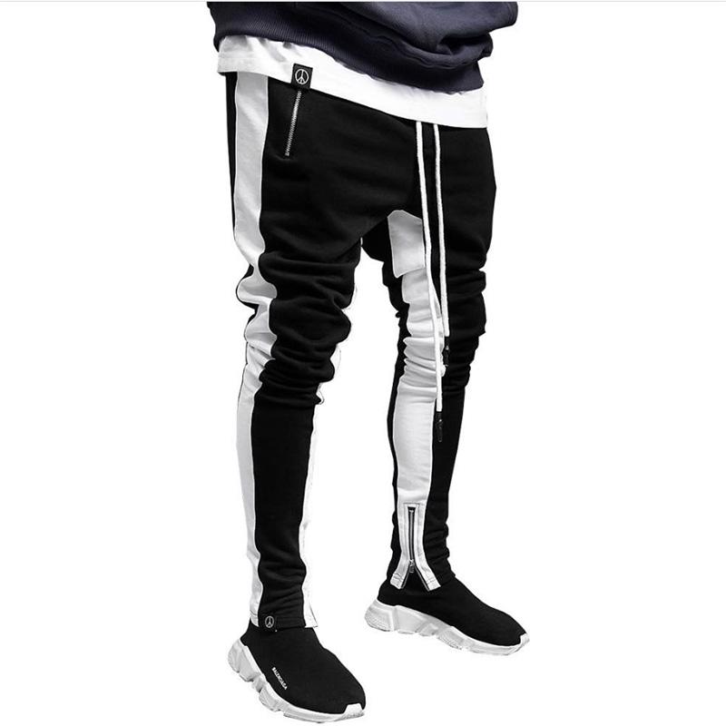 Men's Sports Pants Long Pants with Zipper Cotton Color-block Pants Casual Sports Men's Pants