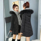 Winter Down Jacket Ladies Thick Fashion Slim Cotton Jacket Mid-length Hooded Big Fur Collar Down Jacket
