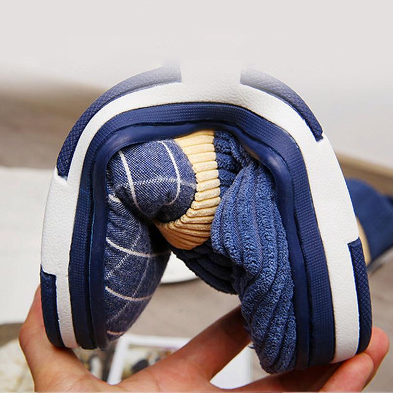 Winter Cotton Slippers Men's Plaid Non-slip Warm Thickened Plush Slippers for Home Use