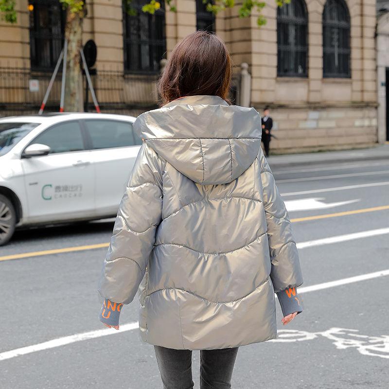 Women's Winter Korean Loose Quilted Coat Warm Stand-collar Down Jacket Women's Glossy Mid-length Down Jacket