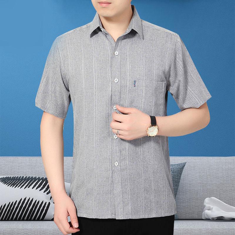 Men's Summer Short-sleeved Shirts Middle-aged and Elderly Short-sleeved Loose Cotton and Linen Middle-aged and Elderly Tops