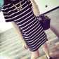 Fashion S-3XL Maxi T Shirt Women's Cute White and Black Strips Loose Tops Dress