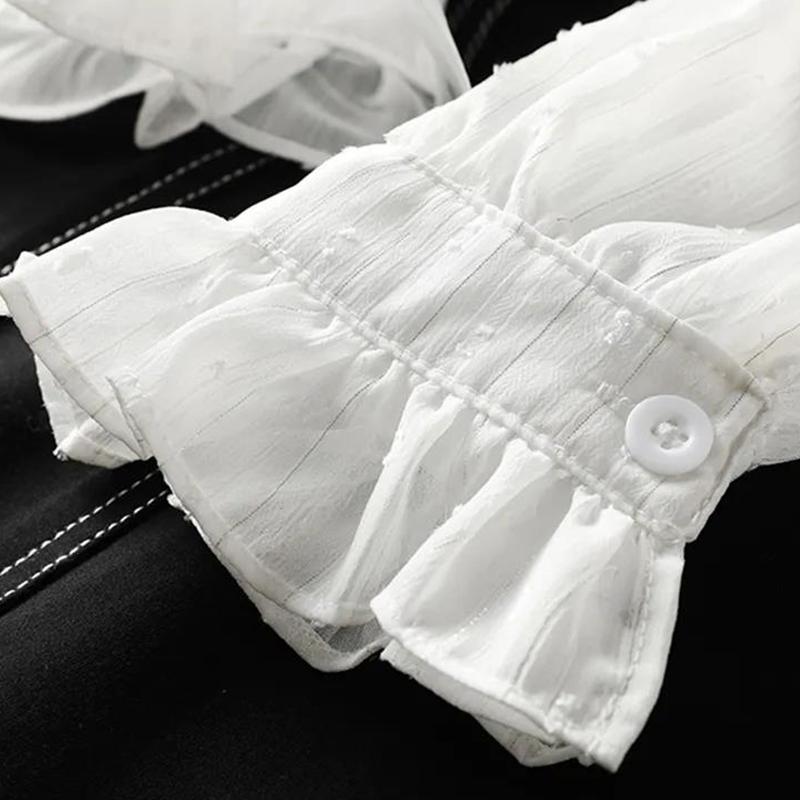 French Bellflower Skirt Fake Two-piece Dress Female Autumn Clothes Three-quarter Sleeve Temperament Waist Waist A-line Skirt