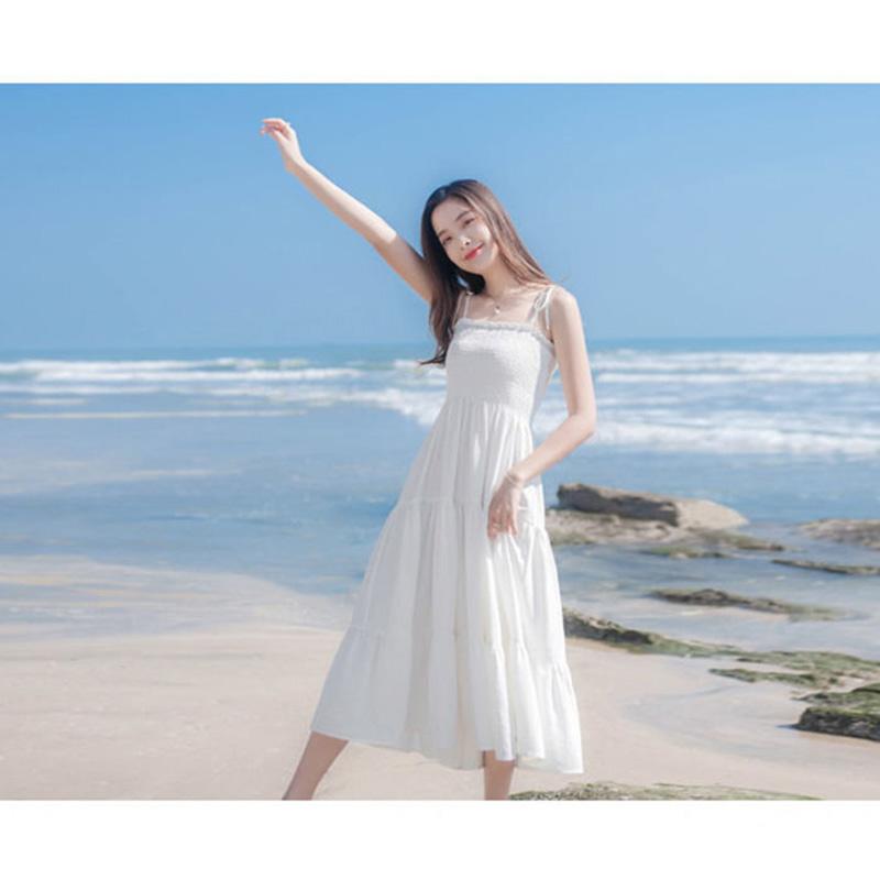 Summer Slim Sling One-shoulder Dress Women's Long Skirt Big Pendulum Little Black Dress Beach Holiday Dress Sexy Cute Dress
