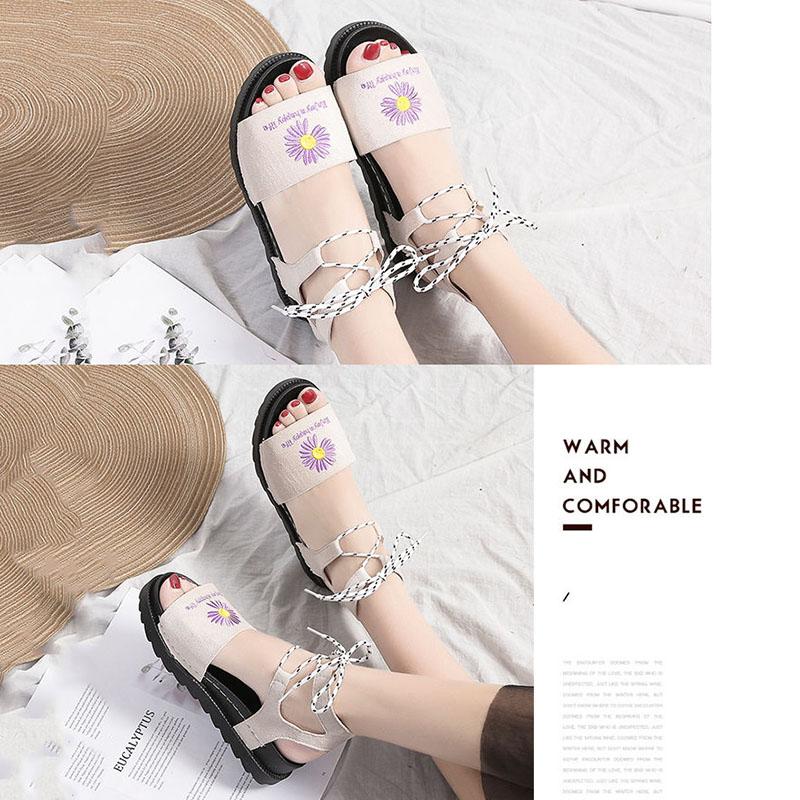 Net Red Daisy Sandals Korean Style All-match Summer Shoes for Students New Lace-up Roman Women's Shoes