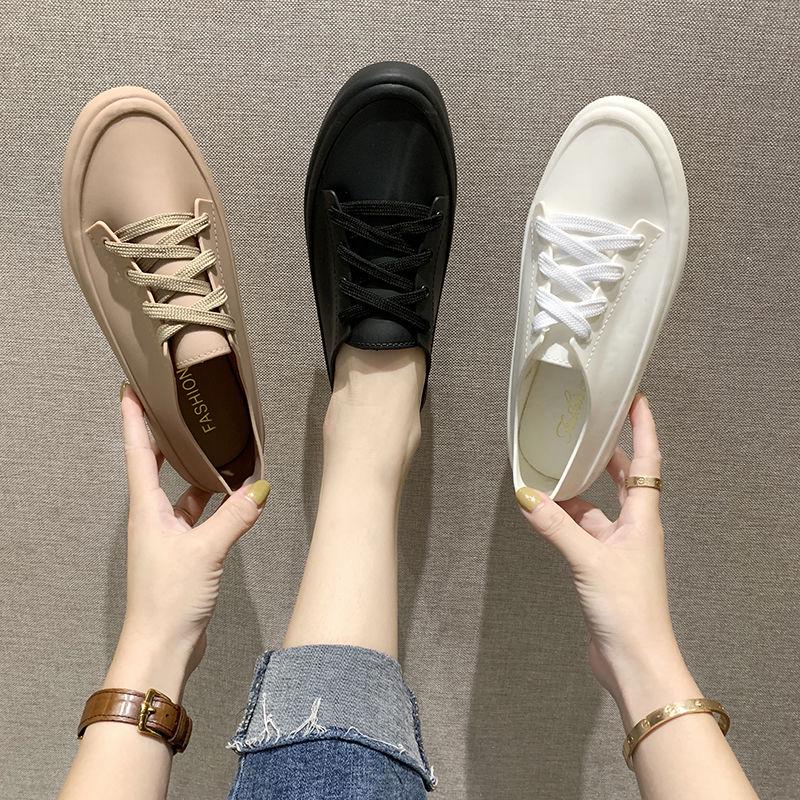 Women Flats 2020 Arrival Antiskid Lace Up Round Toe Casual Shoes Outdoor Water Proof Comfortble Soft Women Jelly Shoes
