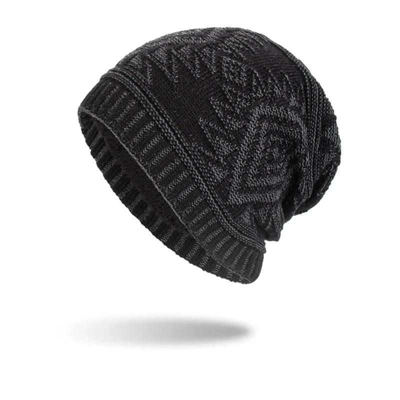 Men's Winter Cold Hat Diamond-shaped Long Hedging Hat Plus Velvet Warm Ear Protection Knitted Woolen Hat