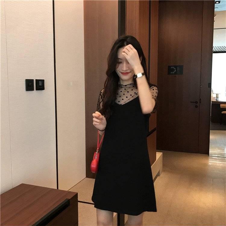Sexy Mini Dress Black Polka Dot Long Sleeve Transparent Mesh Slash Neck Bodycon 2020 Party Dress