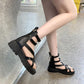 Net Red Women's Spring and Summer Sandals Flip Toe Platform Platform Women's Shoes Back Zipper Roman High Cutout Sandals