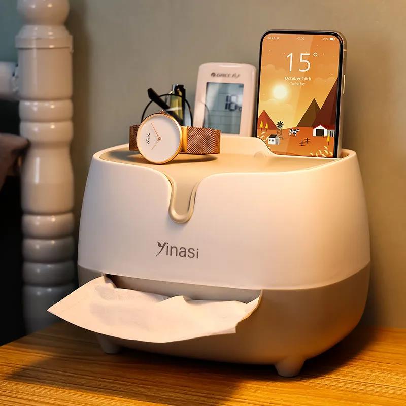Tissue Box Multipurpose Tissue Box Lid Napkin Holder Home Office Remote Control Storage Wipe Box Desk Organizer