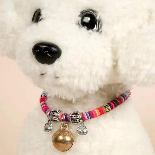 Dog Bell Collar Pet Products Teddy Cat Bell Bohemian Knitted Collar Small and Medium-sized Adjustable Dog Cat Necklace Copper Bell Collar Neck Decor