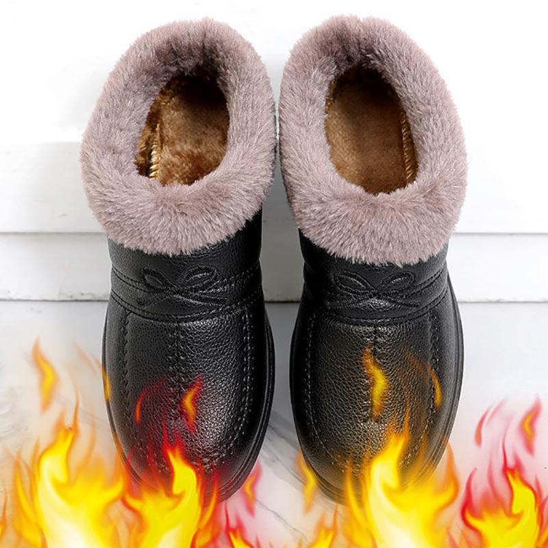 Winter Plus Velvet Warm Cotton Shoes Women's PU Waterproof Non-slip Mother Shoes Comfortable and Lightweight Flat Low-heel Snow Shoes
