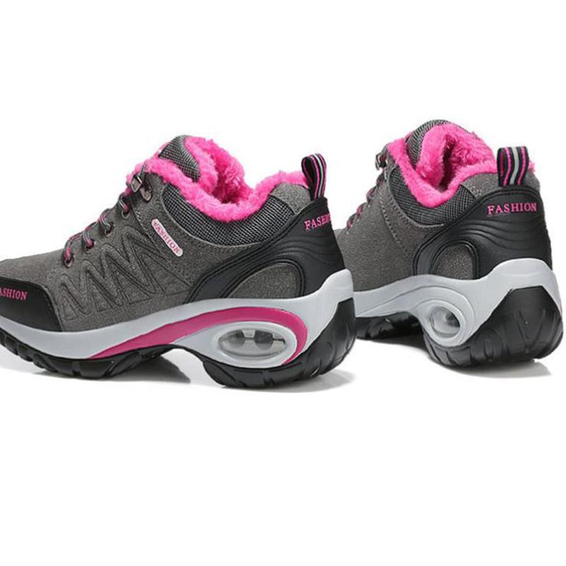 Winter Plus Velvet Hiking Shoes Women's Warm Non-slip Sports Shoes Leather Waterproof Wear-resistant Outdoor Hiking Sports Shoes