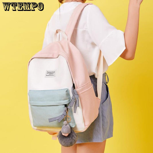 Canvas Backpacks Candy Color Waterproof School Bags Girls Laptop Backpacks Patchwork Backpack