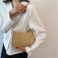 Women Large Capacity Vintage Straw Woven Retro Baguette Underarm Bag Simple Shoulder Handbag