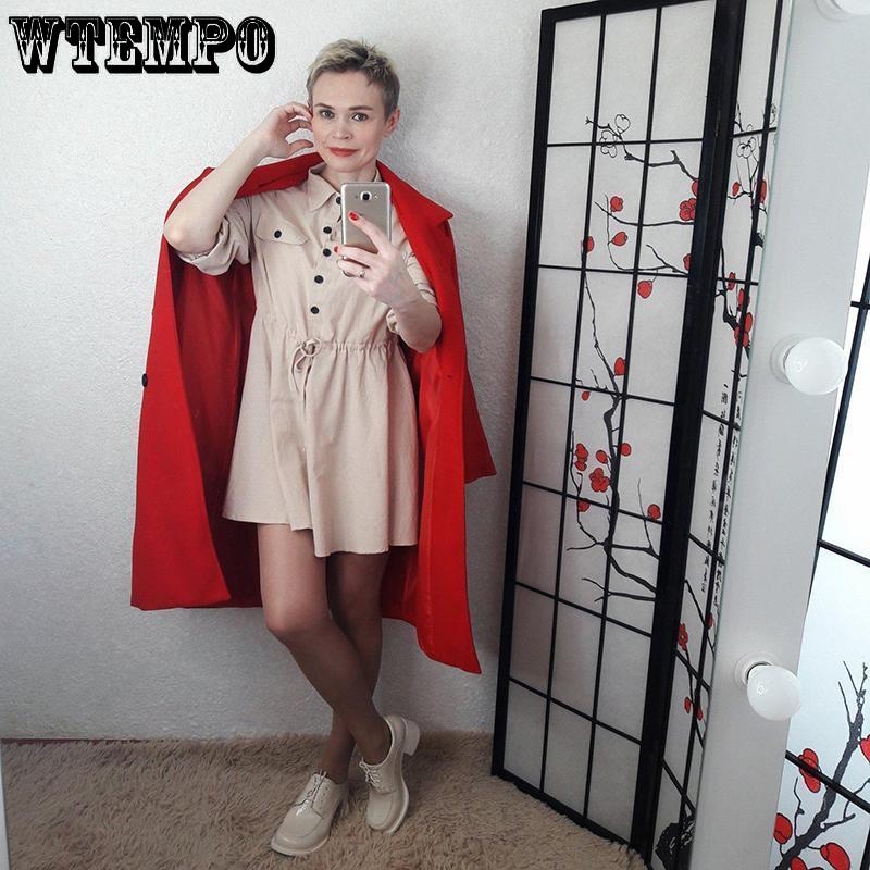 Solid Womens Mini Dress Long Sleeve Pocket Loose Dresses Ladies Autumn Casual Retro Vestidos