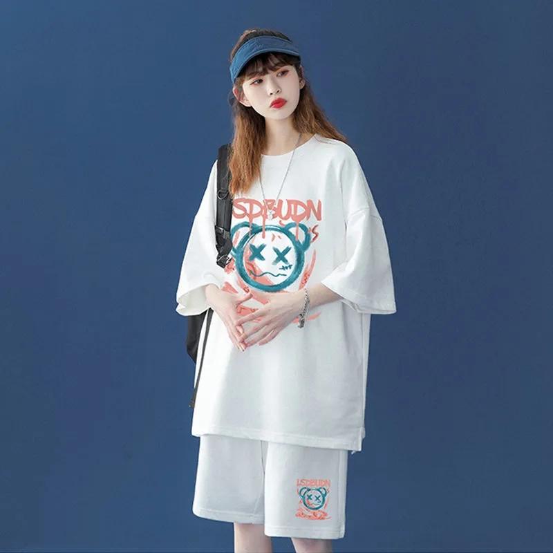 Women's Summer Design Short-sleeved Tops and Shorts Two-piece Fresh Net Red Sports Style T-shirt Suit Fitness Suit Casual Athletic Clothing Loose Sets