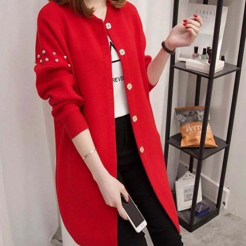 Spring and Autumn Mid-length Sweater Casual Loose Knit Top Fashion Cardigan Women's Jacket