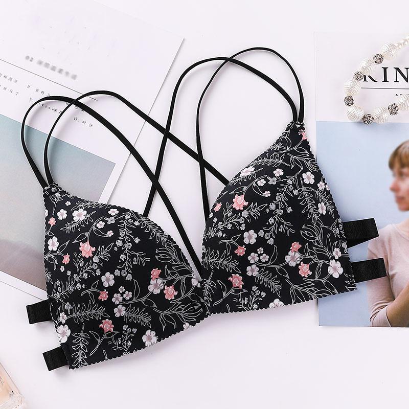 Women Flower Printed Cozy Bras Front Buckle Wireless Bralette Sexy Lingerie Comfort Push Up Floral Breathable Bras