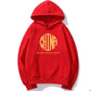 Burgundy Sweater Men's Hooded Sweatshirts Autumn Chinese Style Plus Velvet Loose Coming Year's Eve Couple Jacket Outerwear