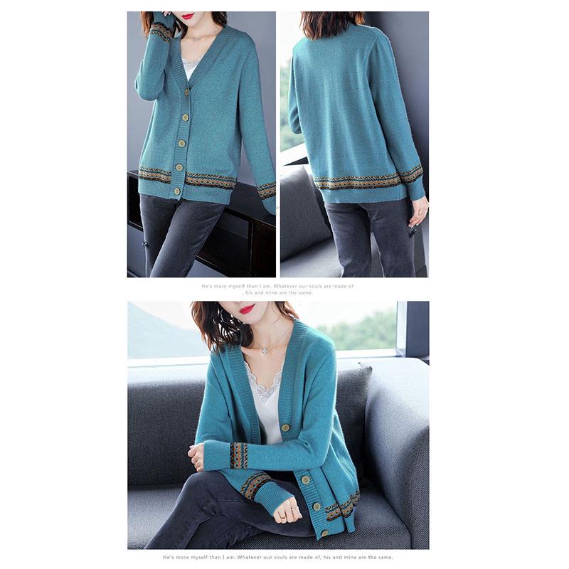 Spring and Autumn Color Jacket V-neck Long-sleeved Sweater Fashion Cardigan Urban Women's Top