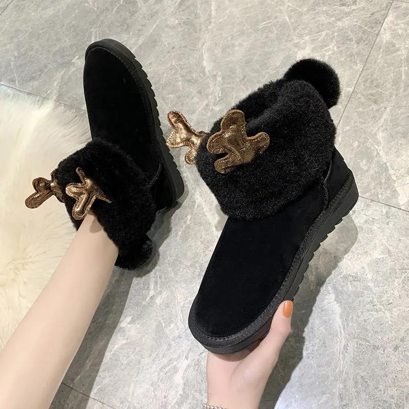 Women's Shoes Winter Warm Cute Elk Antlers Snow Boots Plus Velvet Cotton Shoes Women Casual Shoes