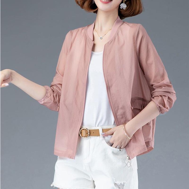 Solid Color Sun Protection Clothing Women's Long-sleeved Thin Section Breathable Loose Short Section All-match Large Size Stand Collar Jacket