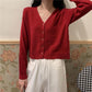 Spring and Autumn Style V-neck Cardigan Short Long Sleeve Top Jacket Thin Sweater Knitwear Women's Trend