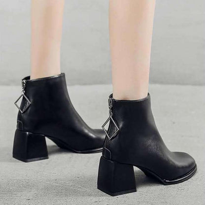 Women's Mid-heel Soft Leather Ankle Boots Chunky Heel Fashion Martin Boots All-match Plus Size Ladies Leather Boots