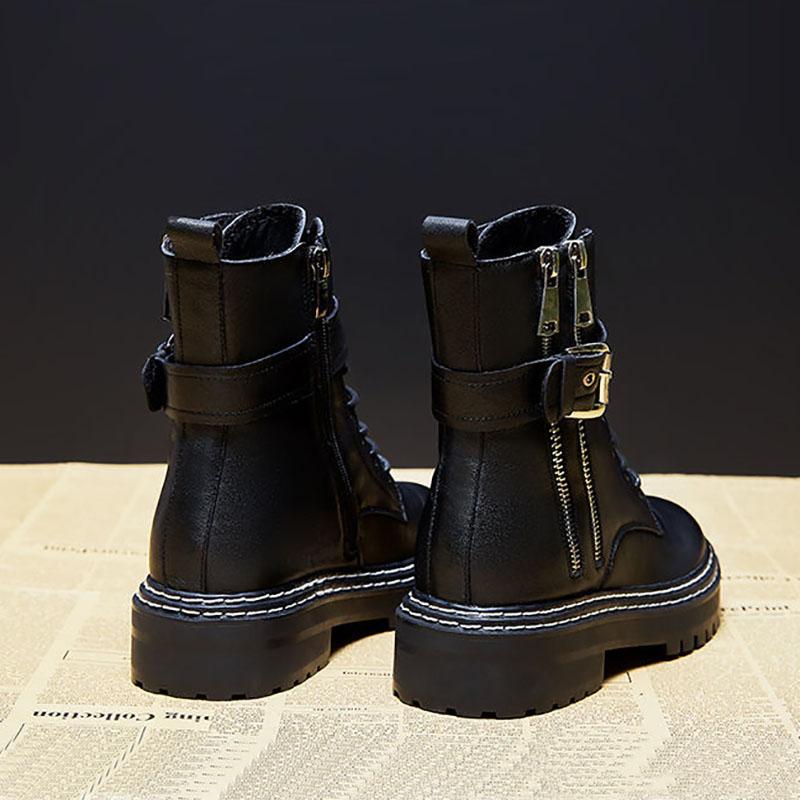 Woman Short Boots Autumn and Winter All-match Thick-soled British Style Martin Boots Single Boots Leather Boots